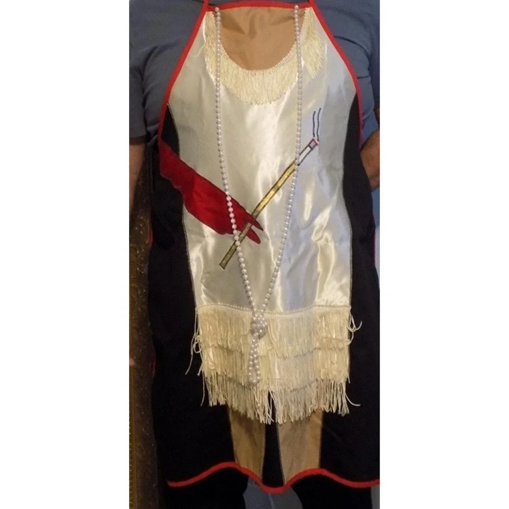 Flapper Dress Cocktail Apron w/ Pearls & Cigarette Gloved Hand Costume Vtg 60's